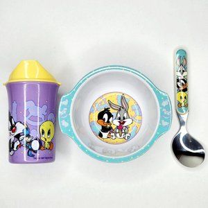 Vintage 1997 Baby Looney Tunes 3pc Feeding Set Bowl Sippy Cup Spoon Warner Bros